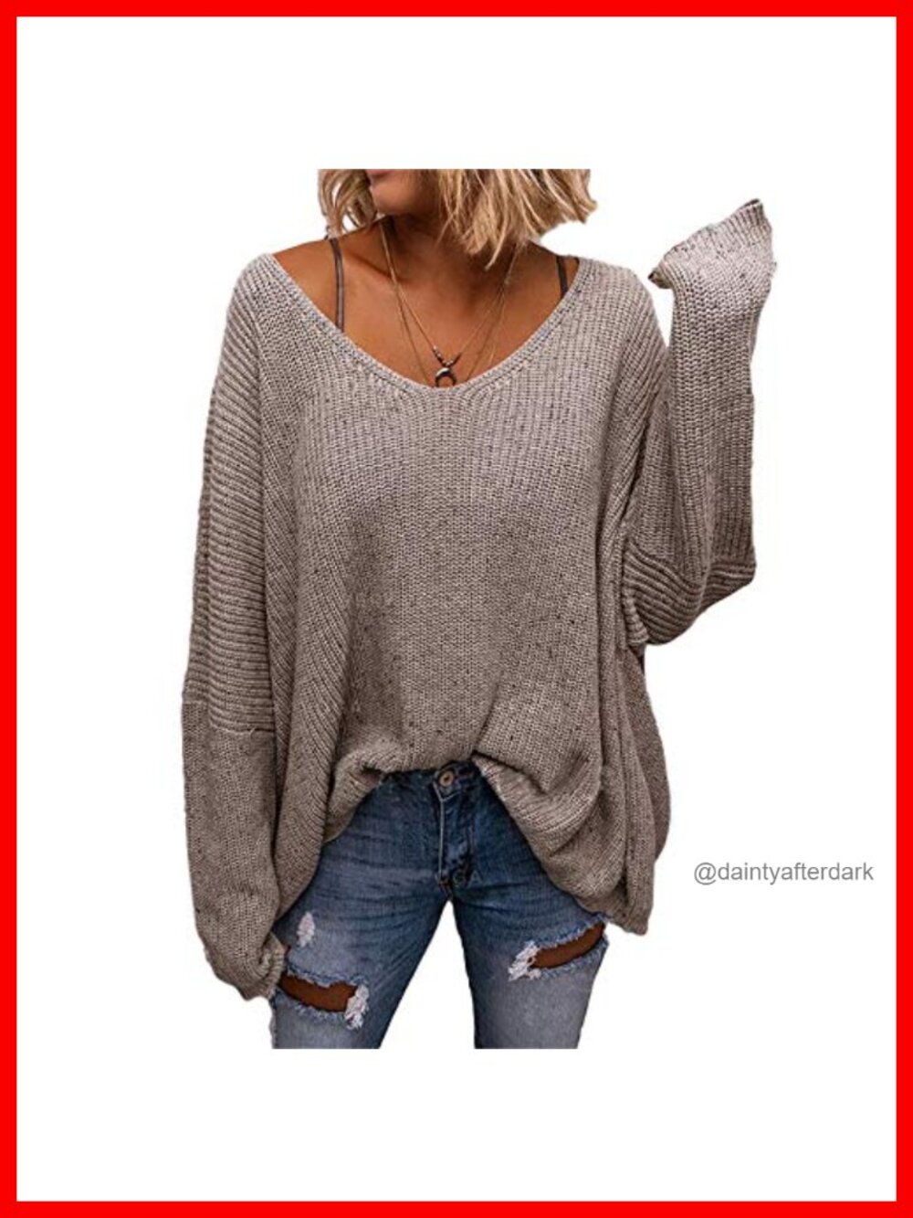 Women's V Neck Long Sleeve Knit Loose Oversized Pullover Sweater Top - Picture 1 of 6